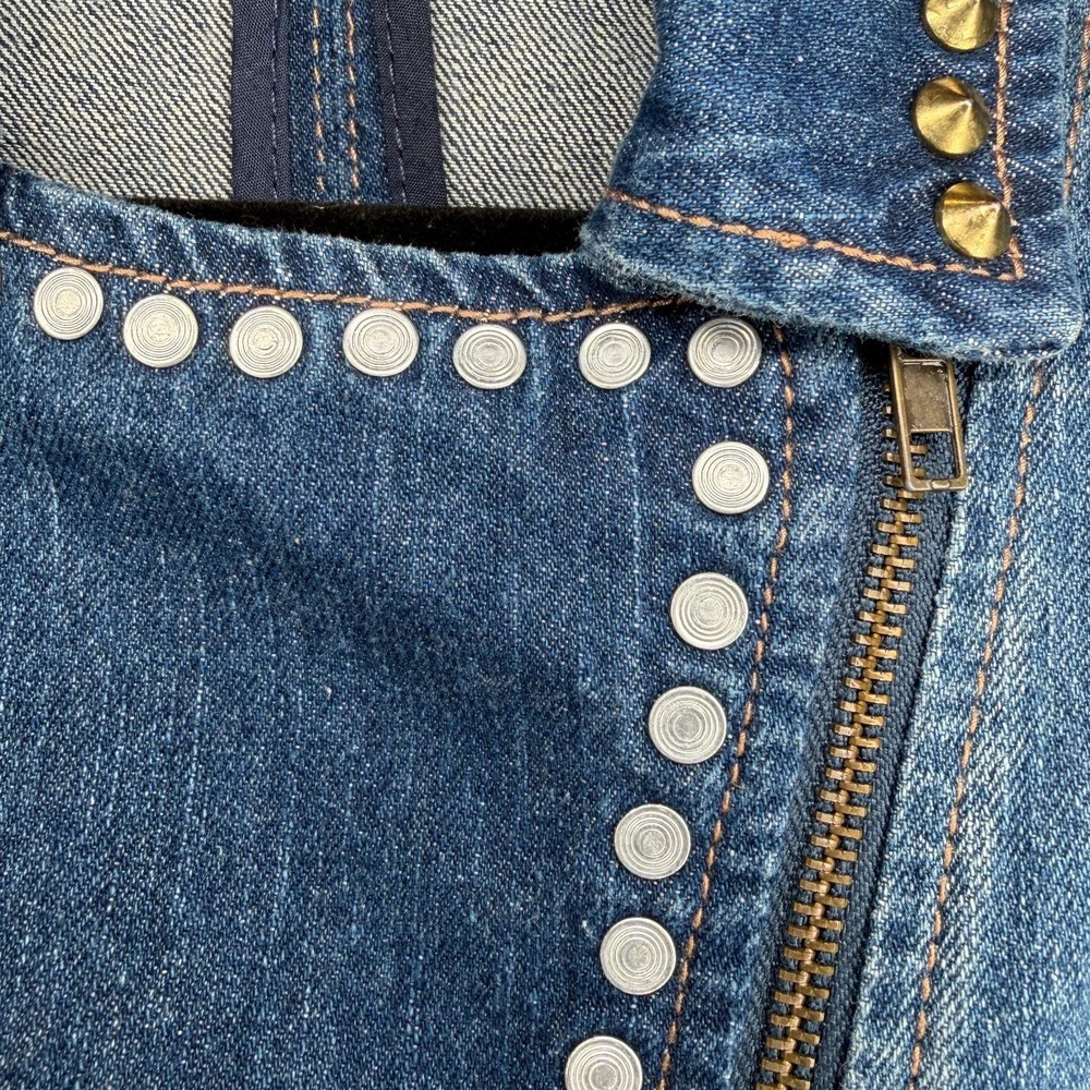 Vtg Kitsch USA Denim Studded Moto Jacket M Biker Punk Grunge Zip Y2K